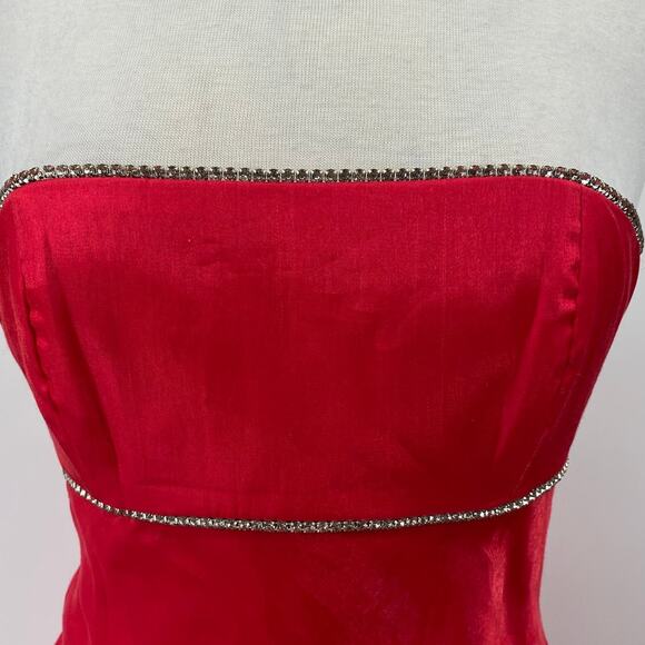 Vintage 90s Maxi Gown Strapless Corset Lace Up Open Back Iridescent Red Womens S - Picture 6 of 14